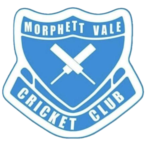 Morphett Vale Cricket Club logo - Blue Sheild with 2 cricket bats in an X shape
